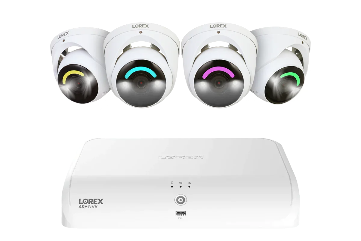 Lorex 4K Fusion 2TB Wired NVR System with Four 4K IP Turret Smart Security Lighting Cameras