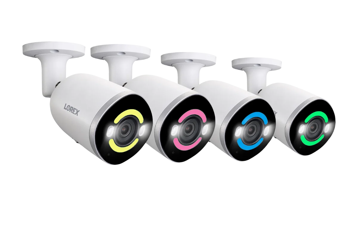 Lorex H15 4K Smart Security Lighting Deterrence Bullet AI PoE IP Wired Cameras (4-pack, Open Box)